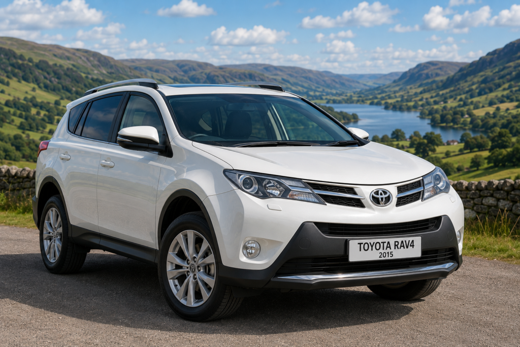 2015 Toyota RAV4 parked in the British countryside, recommended by DriveAndTech as one of the most reliable used SUVs under £10,000 in the UK.