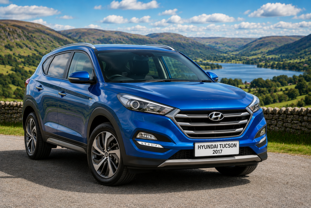 2017 Hyundai Tucson parked in the British countryside, recommended by DriveAndTech as the best value used SUV under £10,000 in the UK.