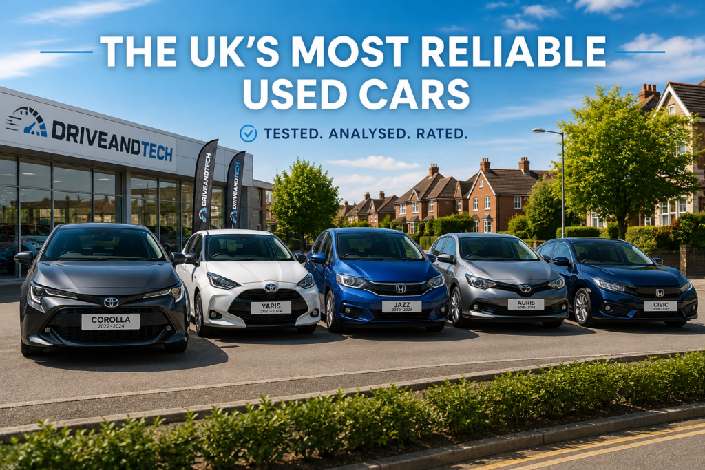 DriveAndTech's most reliable used cars in the UK, including the Toyota Corolla, Toyota Yaris, Honda Jazz, Toyota Auris and Honda Civic.