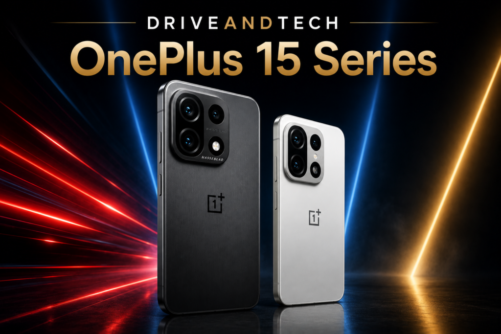 OnePlus 15 Series hero image showcasing the OnePlus 15 Pro and OnePlus 15 for the DriveAndTech Best Smartphones UK guide.