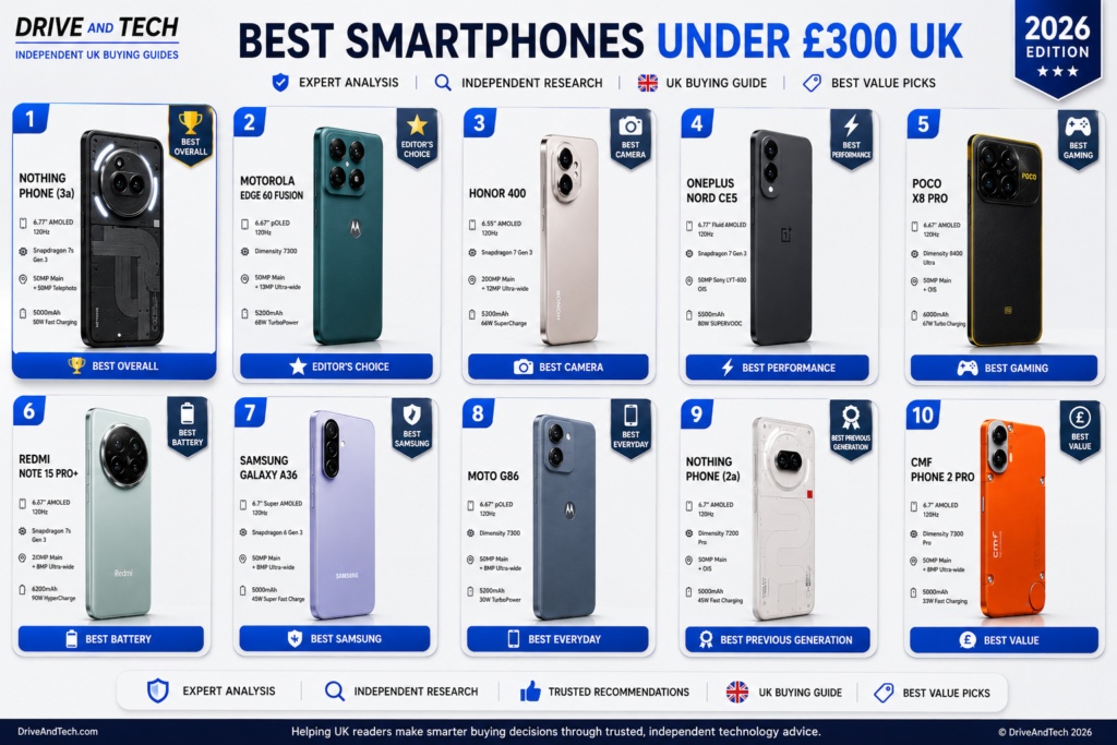 Best Smartphones Under £300 UK