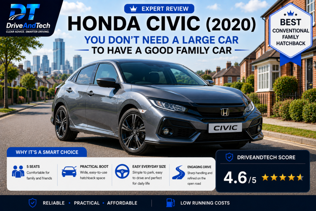 2020 Honda Civic hatchback rated as a practical used family car in the UK