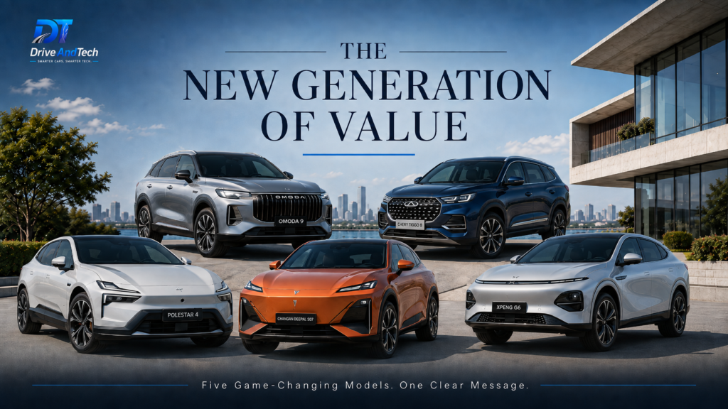 New-generation cars in the UK featuring OMODA 9, Chery Tiggo 8, Polestar 4, Changan Deepal S07 and XPENG G6