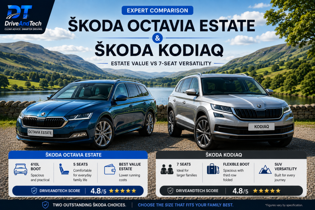 Skoda Octavia Estate and Skoda Kodiaq compared as used family cars in the UK